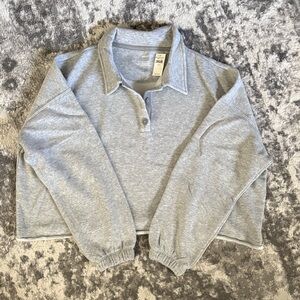 Aerie Gray Cropped Polo Sweatshirt